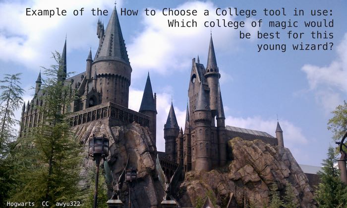 Sample of a young wizard using the Choose a College tool to select a college of magic