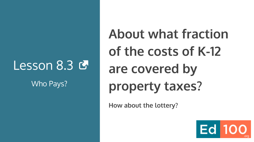 Ed100 Lesson 8.3 - About what fraction of the costs of K12 education are covered by property taxes?